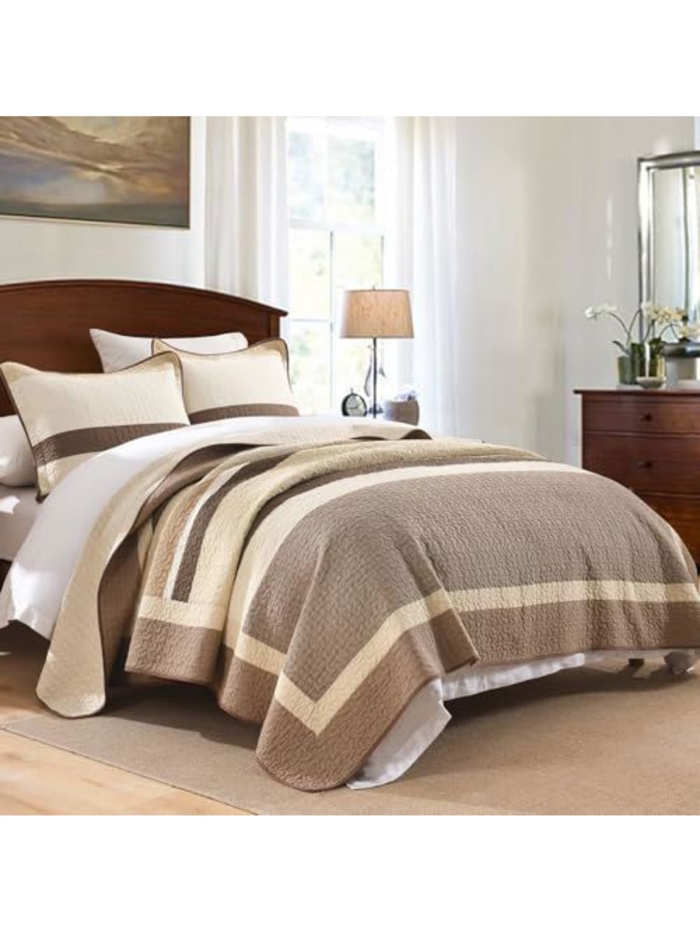 Neutral Taupe and Cream Quilted Bedspread Set - Classic Home Bedding